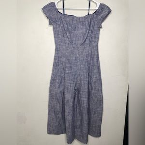 Free People Jumpsuit Off The Shoulder Blue Rumi Wide Leg Size 12 NWT
